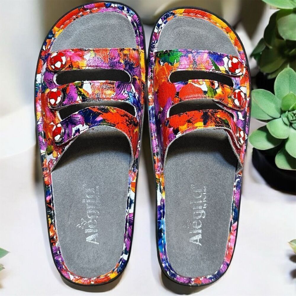 Alegria Fiona Iris Floral Leather Slide Sandals Women's Size 7 Multicolor - Picture 2 of 11